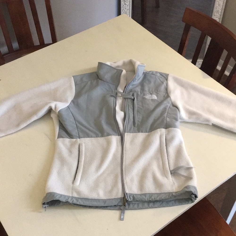 North Face White and Grey Denali Jacket